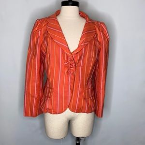 Marc by Marc Jacobs Women Stripe Peplin Orange Brown Blaze Jacket Size 8